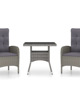 VidaXL 3-delige Tuinset poly rattan en glas grijs