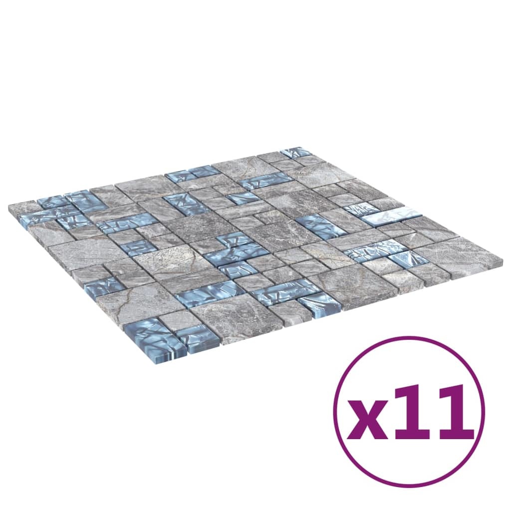 vidaXL Mozaïektegels 11 st zelfklevend 30x30 cm glas grijs en blauw