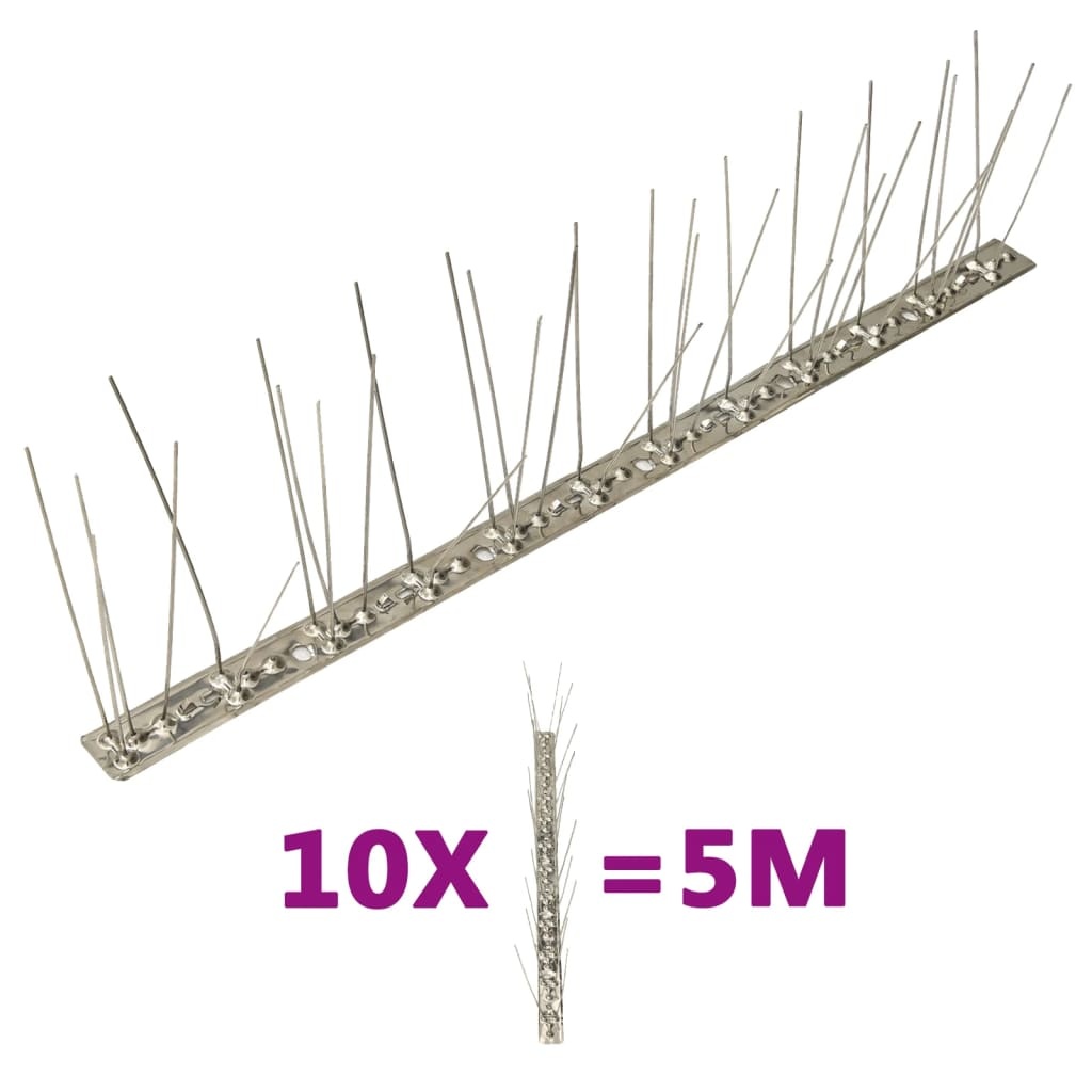vidaXL Vogel- en duivenpinnen met 5 rijen 10 st 5 m roestvrij staal