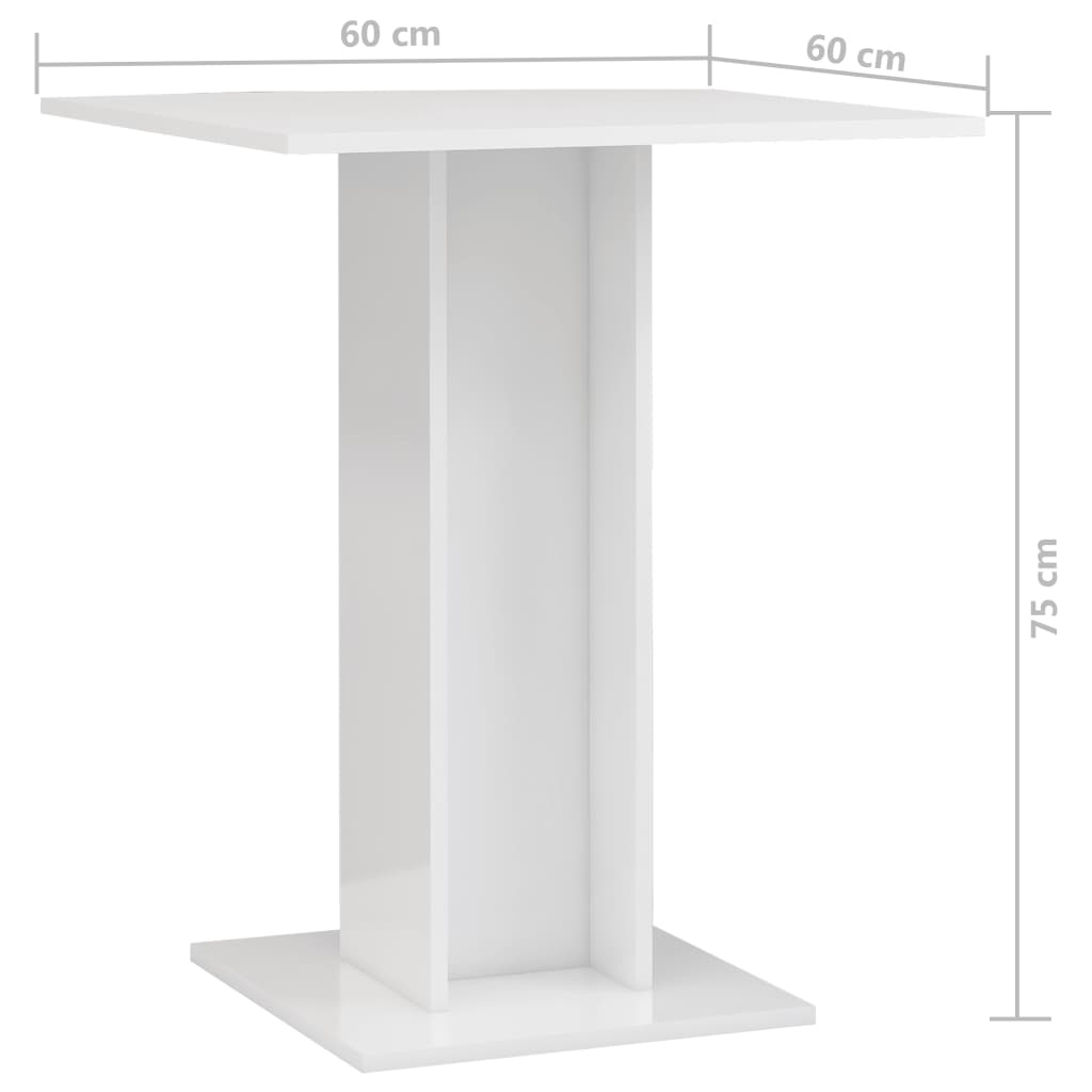 vidaXL Bistrotafel 60x60x75 cm spaanplaat hoogglans wit