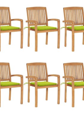 VidaXL Tuinstoelen stapelbaar 6 st met kussens massief teakhout