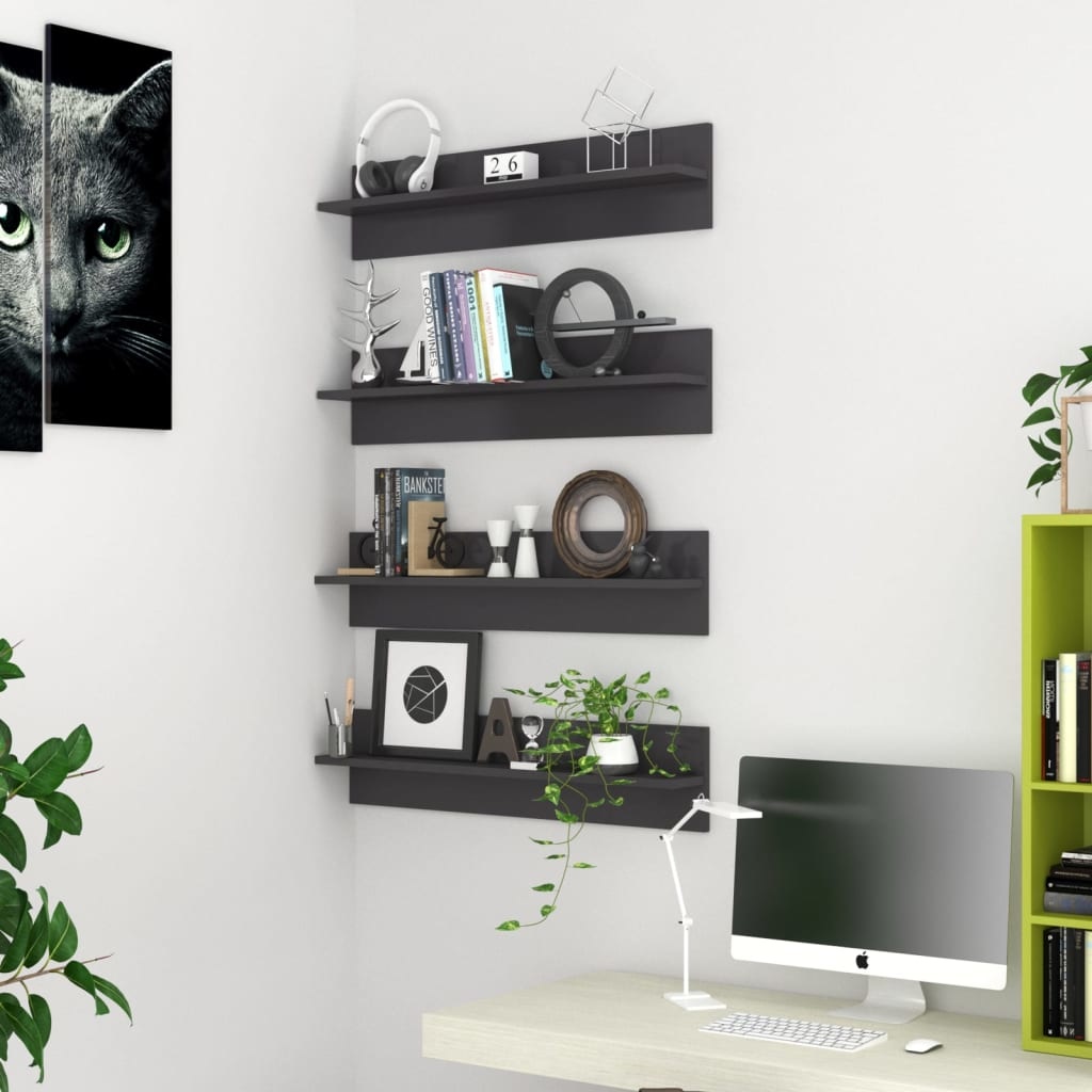 VidaXL Wandschappen 4 st 80x11 5x18 cm bewerkt hout hoogglans grijs