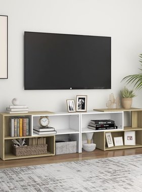 vidaXL Tv-meubel 149x30x52 cm spaanplaat wit en sonoma eikenkleurig