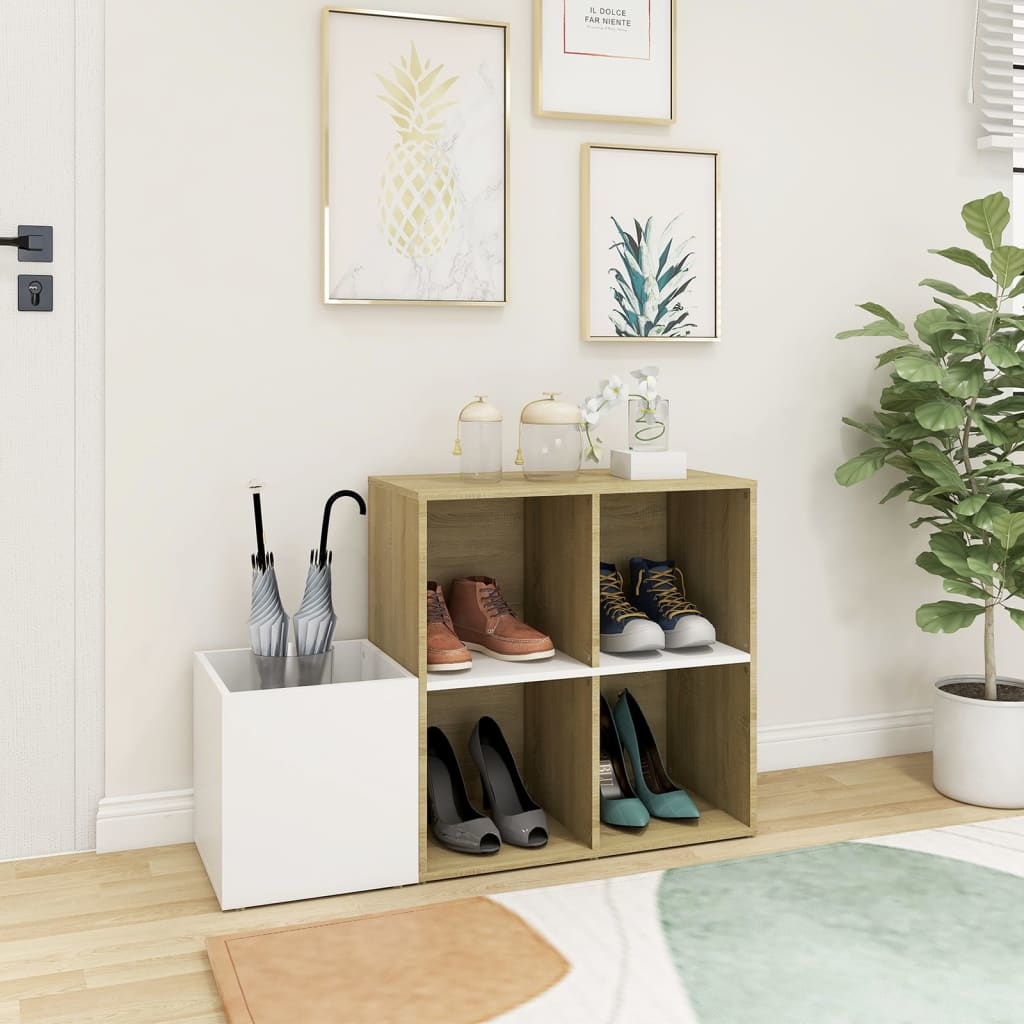 VidaXL Opbergkast 105x35,5x70 cm spaanplaat wit en sonoma eikenkleurig