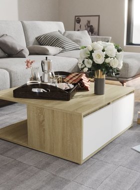 VidaXL Salontafel 80x80x31 cm spaanplaat wit en sonoma eikenkleurig
