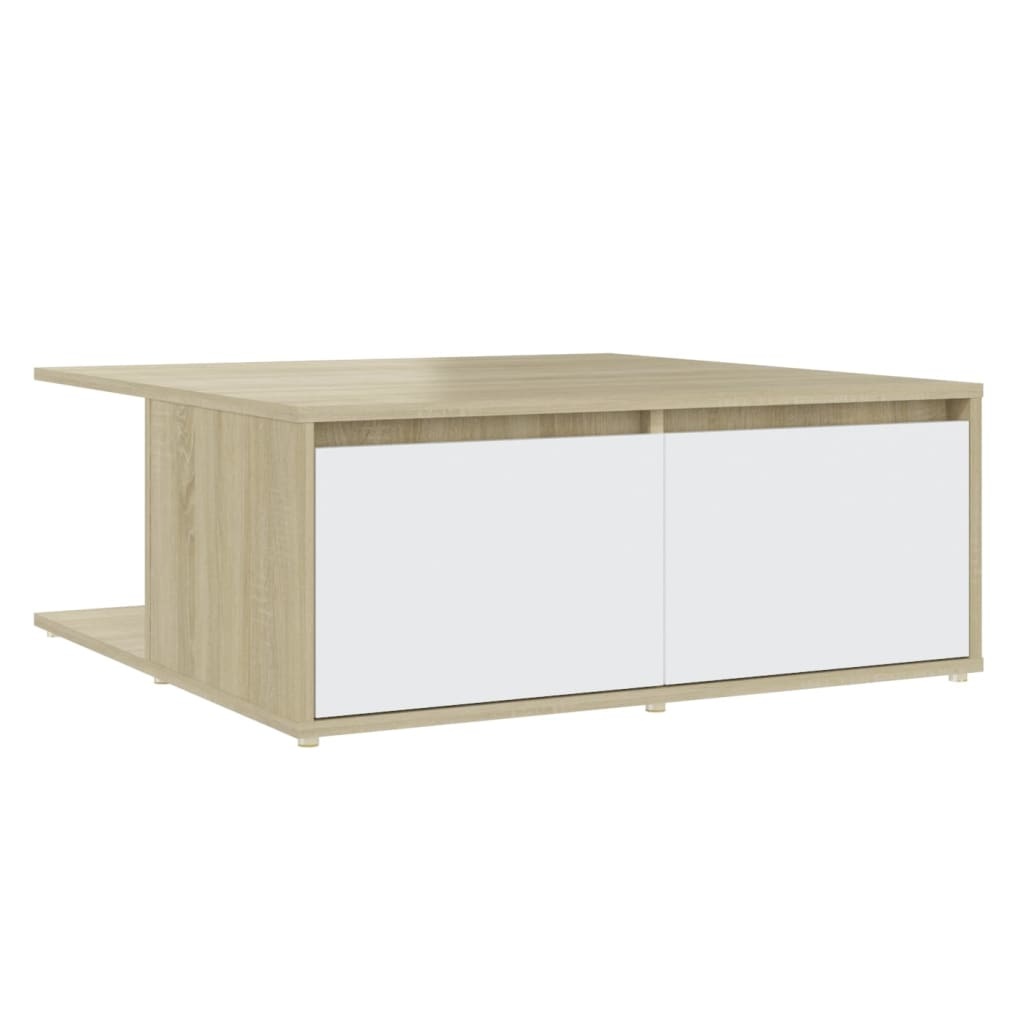 VidaXL Salontafel 80x80x31 cm spaanplaat wit en sonoma eikenkleurig