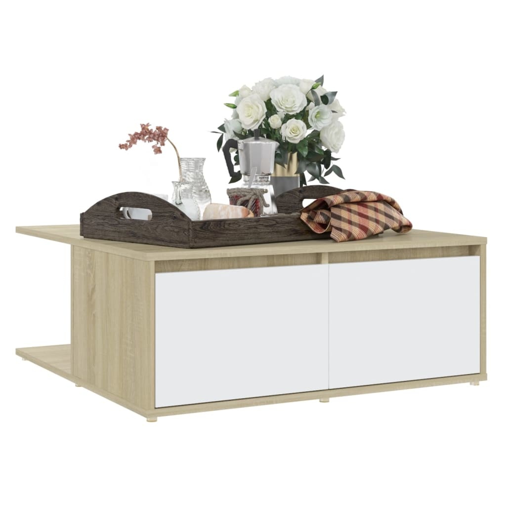 VidaXL Salontafel 80x80x31 cm spaanplaat wit en sonoma eikenkleurig