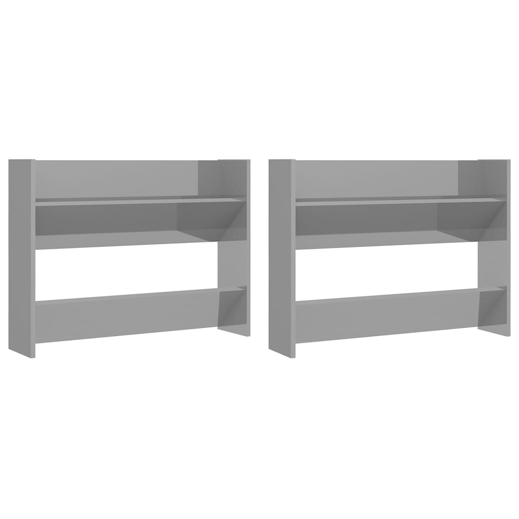 VidaXL Wandschoenenkasten 2 st 80x18x60 cm spaanplaat hoogglans grijs