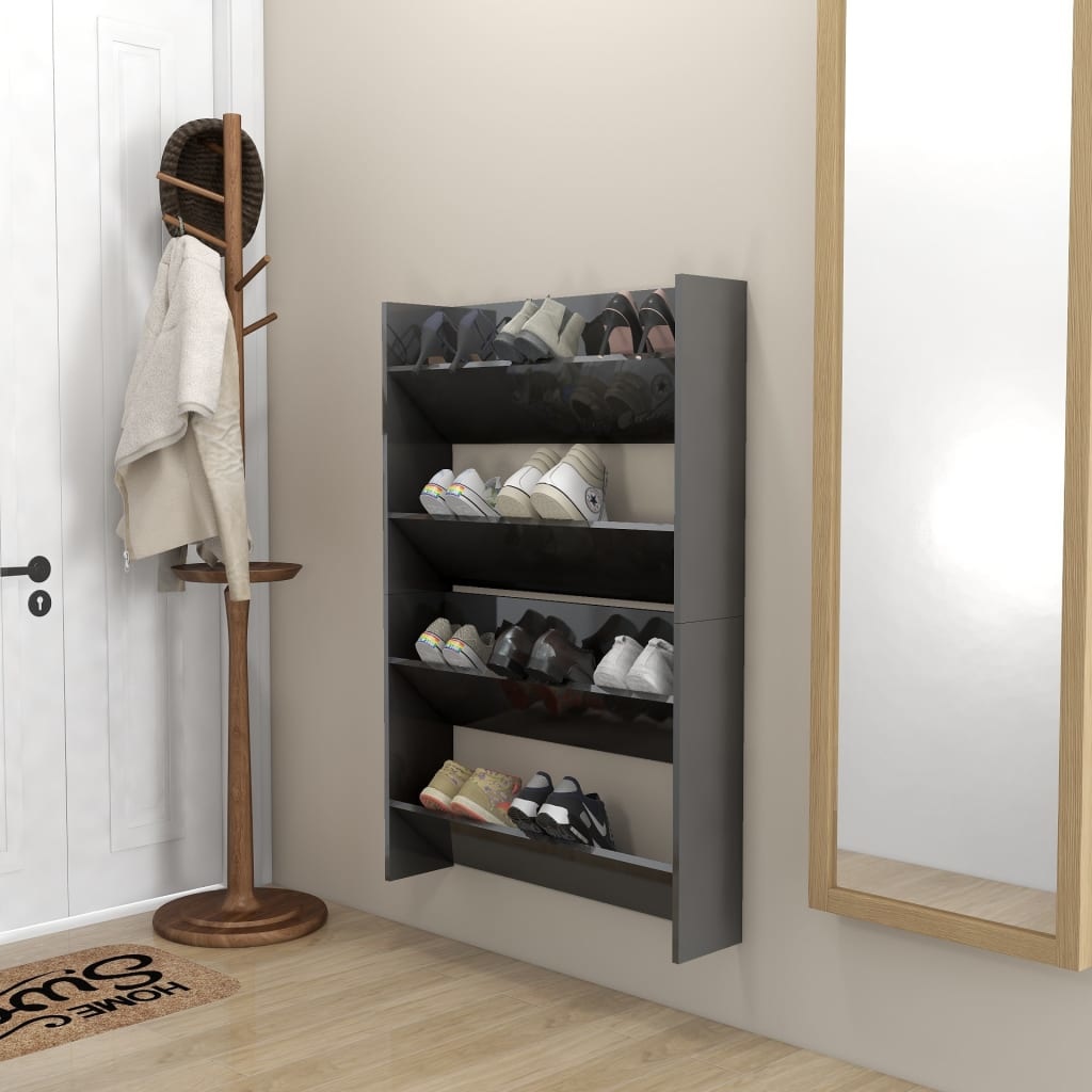 VidaXL Wandschoenenkasten 2 st 80x18x60 cm spaanplaat hoogglans grijs