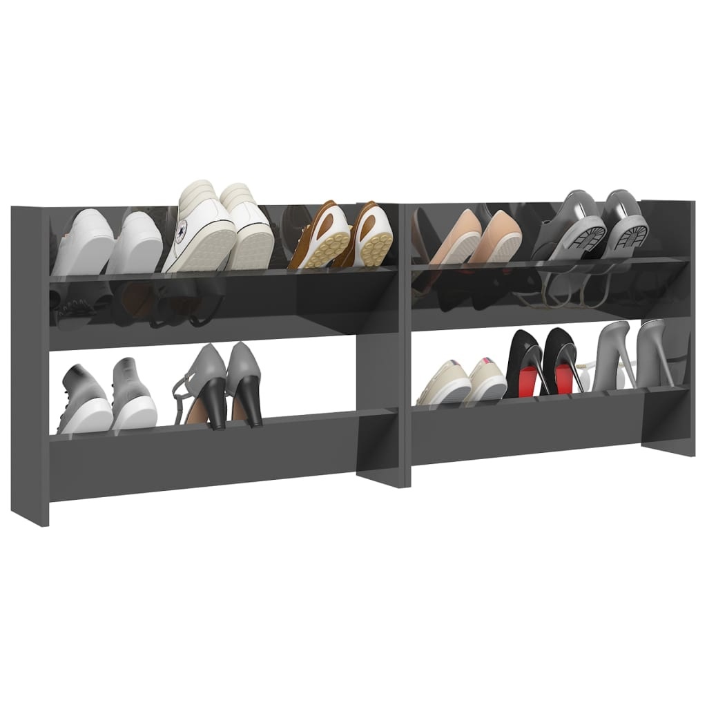 VidaXL Wandschoenenkasten 2 st 80x18x60 cm spaanplaat hoogglans grijs