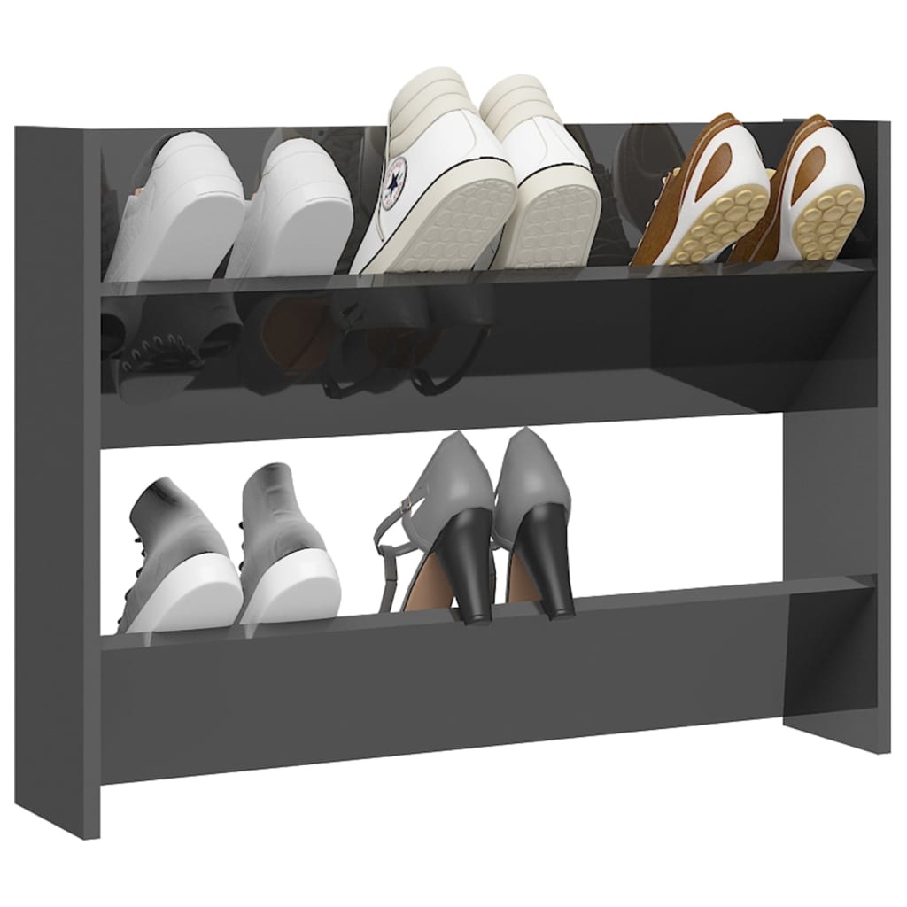 VidaXL Wandschoenenkast 80x18x60 cm spaanplaat hoogglans grijs