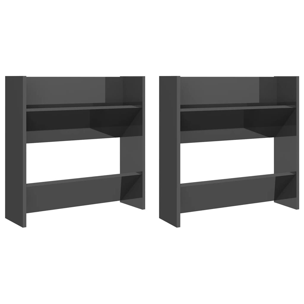 VidaXL Wandschoenenkasten 2 st 60x18x60 cm spaanplaat hoogglans grijs