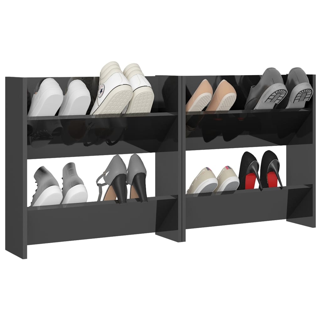 VidaXL Wandschoenenkasten 2 st 60x18x60 cm spaanplaat hoogglans grijs