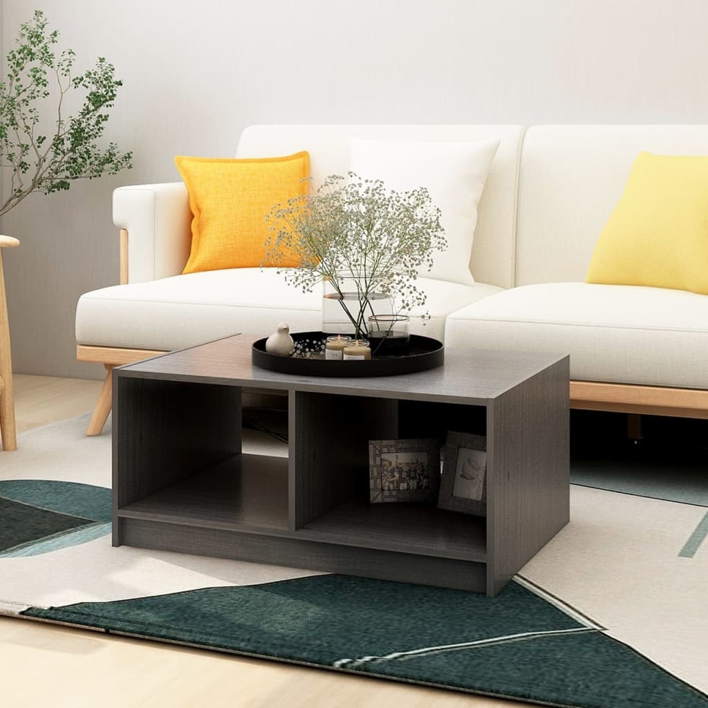 VidaXL Salontafel 75x50x33,5 cm massief grenenhout grijs