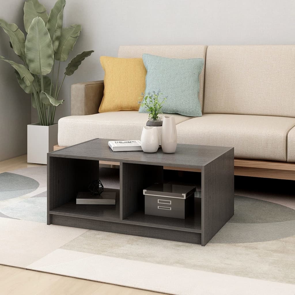 VidaXL Salontafel 75x50x33,5 cm massief grenenhout grijs