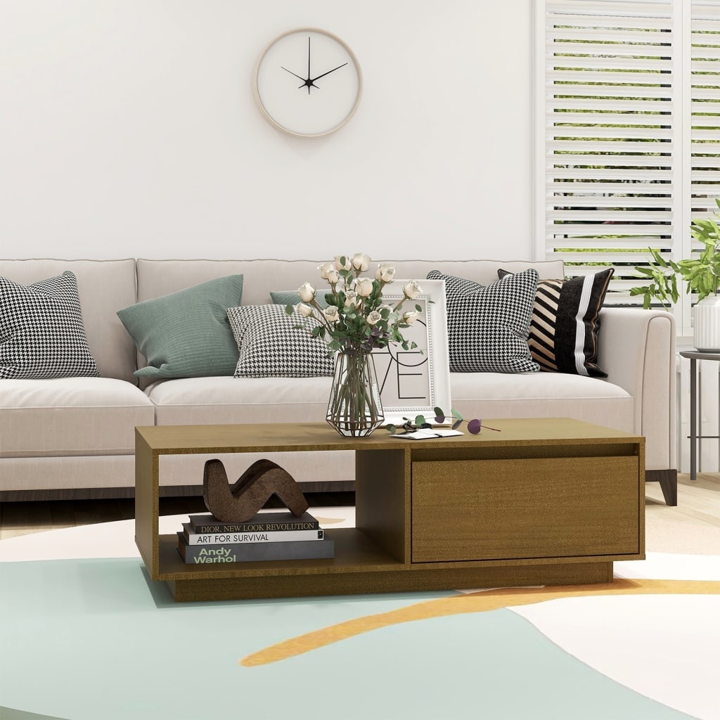 VidaXL Salontafel 110x50x33,5 cm massief grenenhout honingbruin