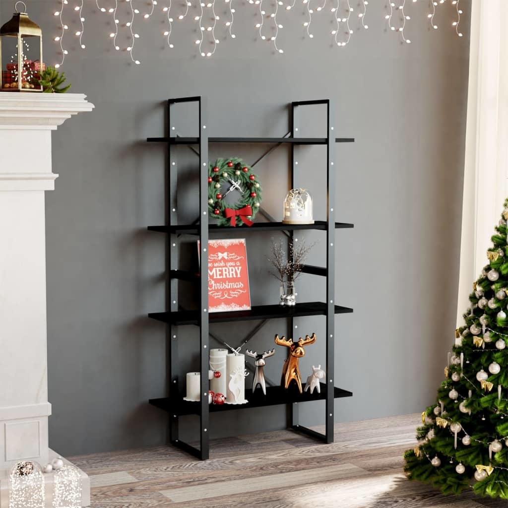 VidaXL Boekenkast met 4 schappen 80x30x140 cm massief grenenhout zwart