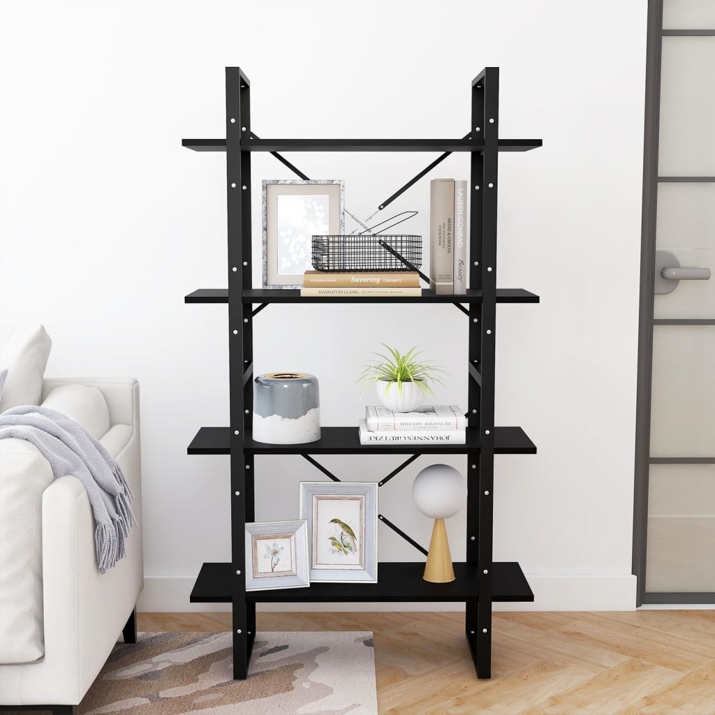 VidaXL Boekenkast met 4 schappen 80x30x140 cm massief grenenhout zwart