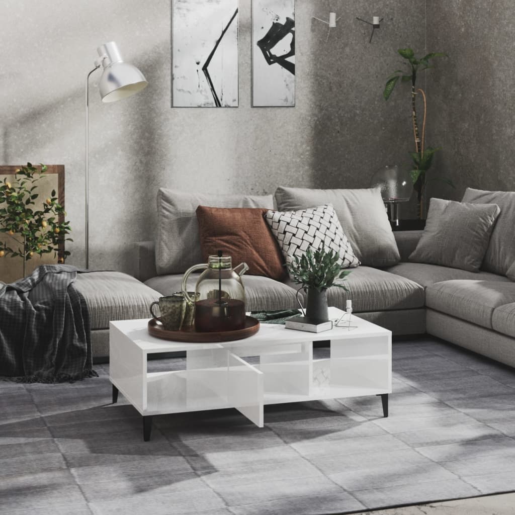 VidaXL Salontafel 103,5x60x35 cm spaanplaat hoogglans wit