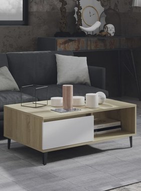 VidaXL Salontafel 90x60x35 cm spaanplaat wit en sonoma eikenkleurig