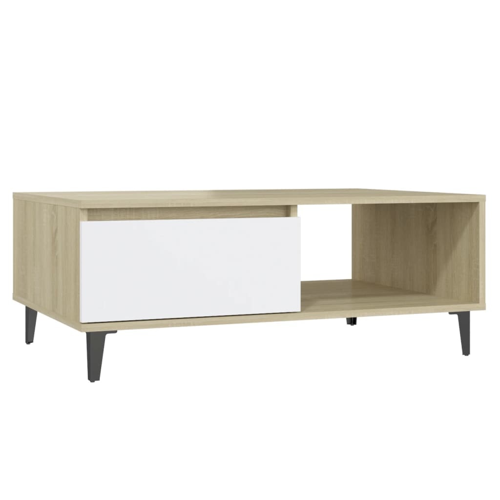 VidaXL Salontafel 90x60x35 cm spaanplaat wit en sonoma eikenkleurig