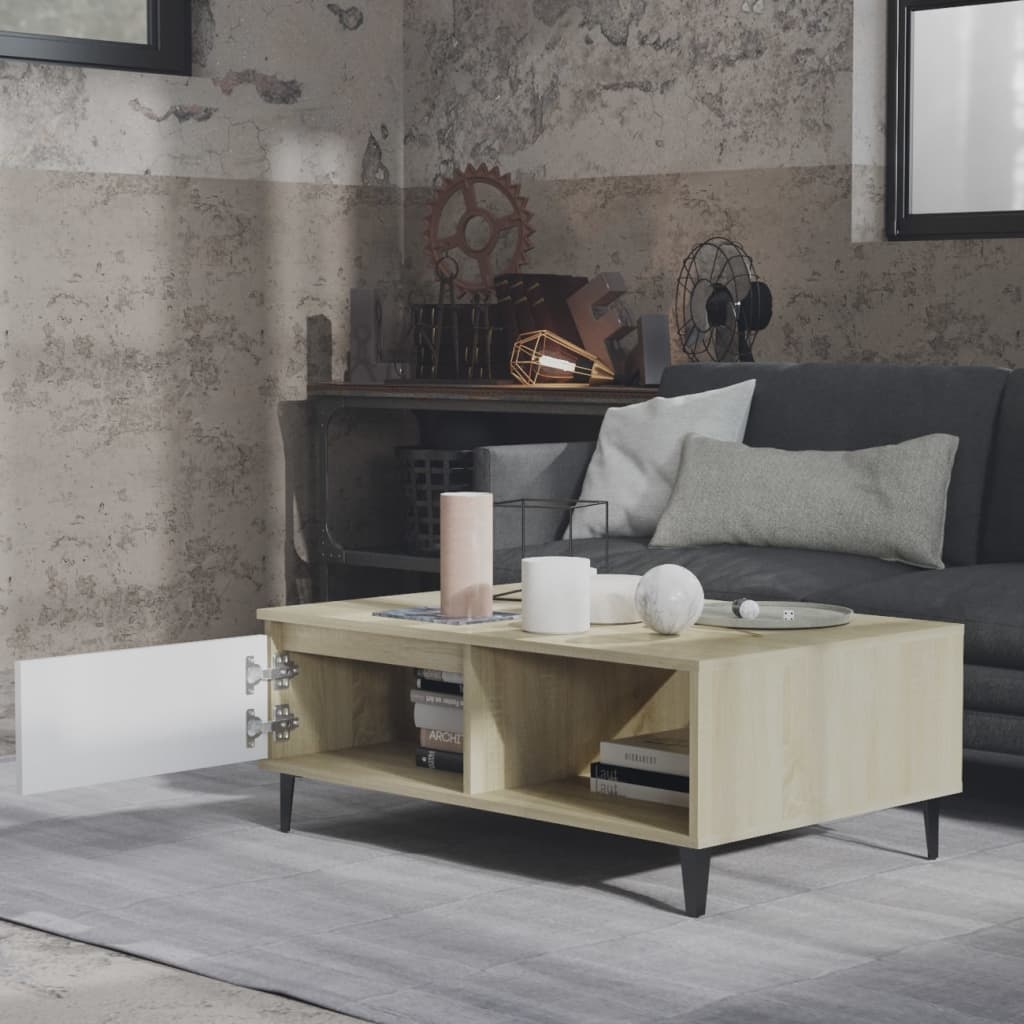 VidaXL Salontafel 90x60x35 cm spaanplaat wit en sonoma eikenkleurig