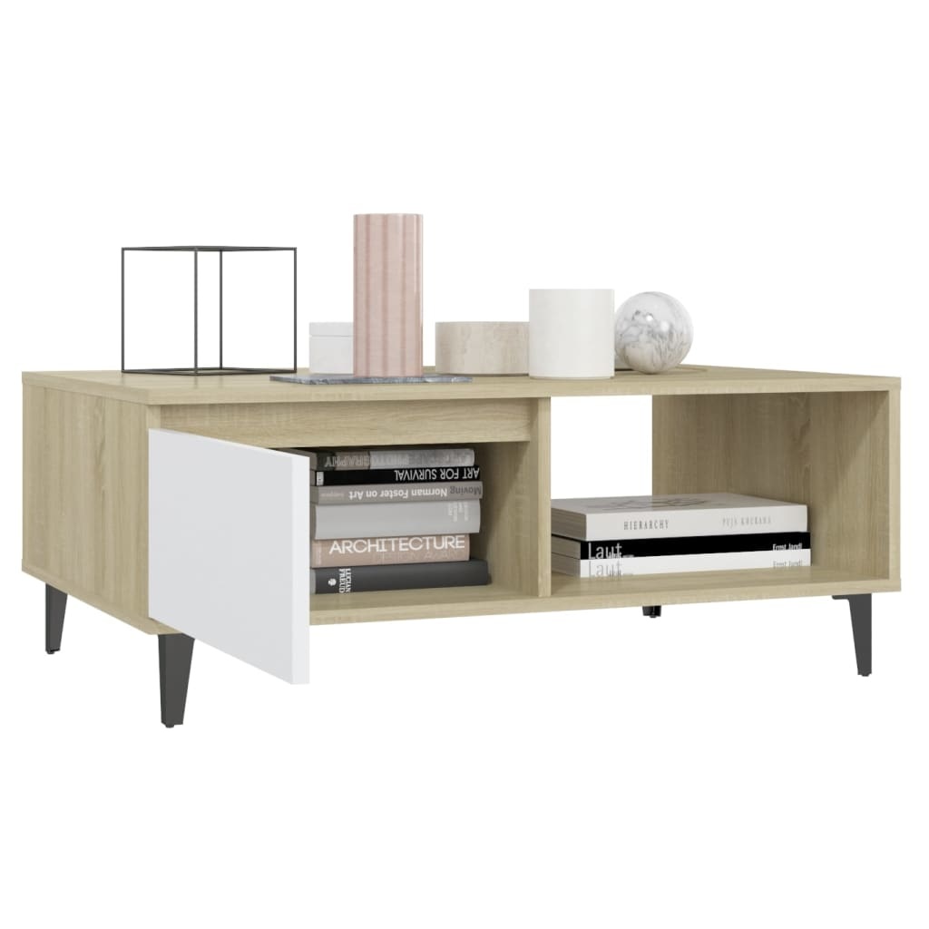 VidaXL Salontafel 90x60x35 cm spaanplaat wit en sonoma eikenkleurig