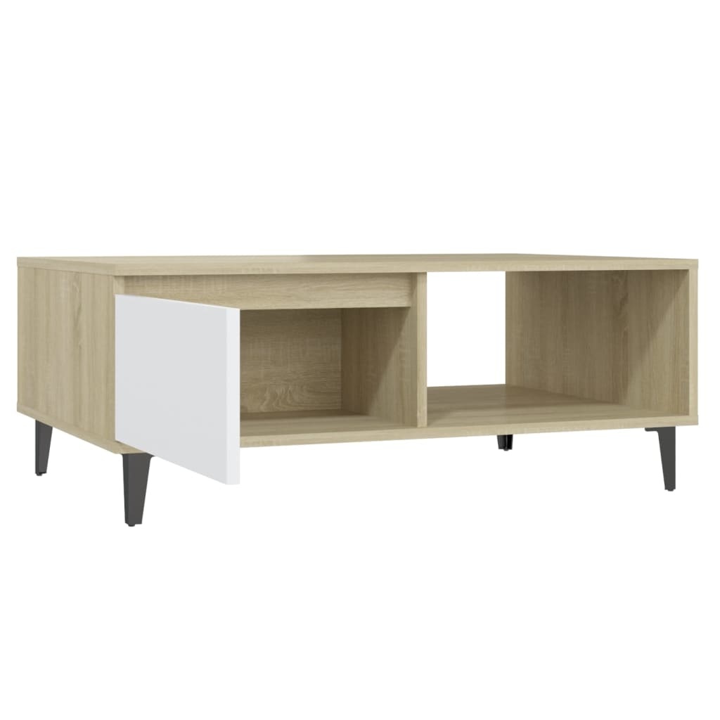 VidaXL Salontafel 90x60x35 cm spaanplaat wit en sonoma eikenkleurig