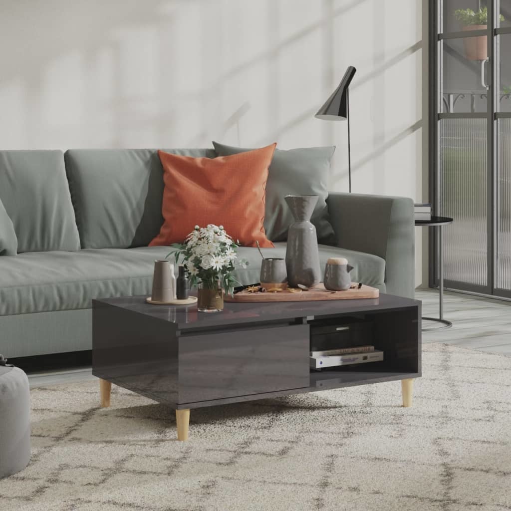 VidaXL Salontafel 90x60x35 cm spaanplaat hoogglans grijs
