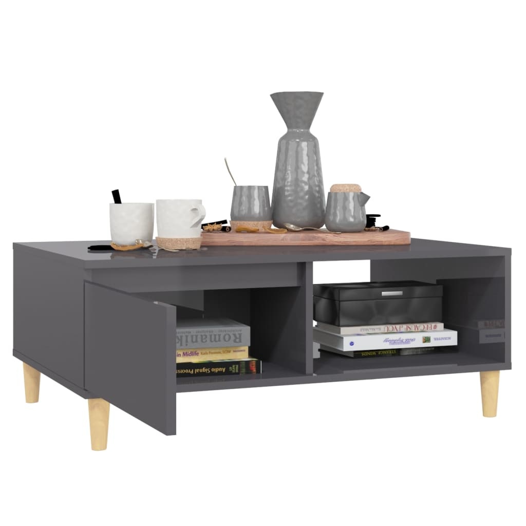 VidaXL Salontafel 90x60x35 cm spaanplaat hoogglans grijs