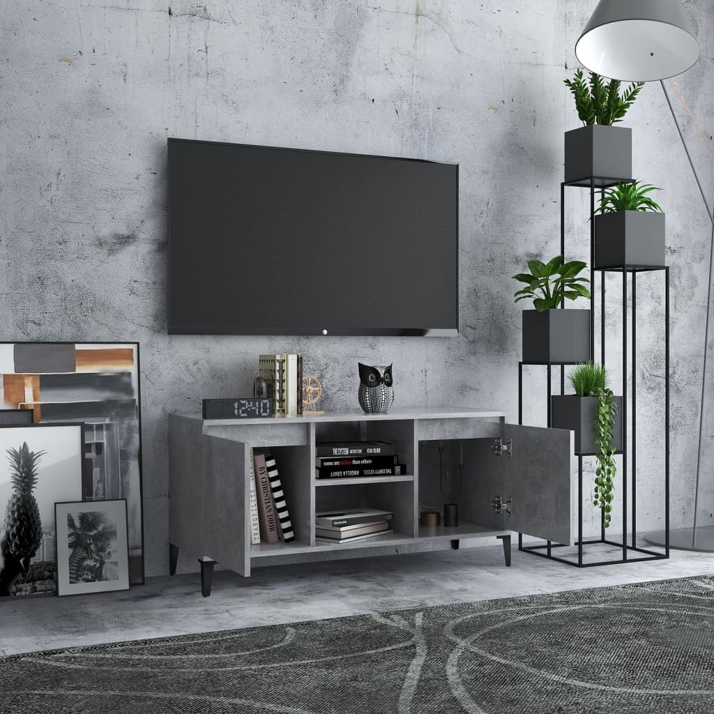 VidaXL Tv-meubel met metalen poten 103,5x35x50 cm betongrijs