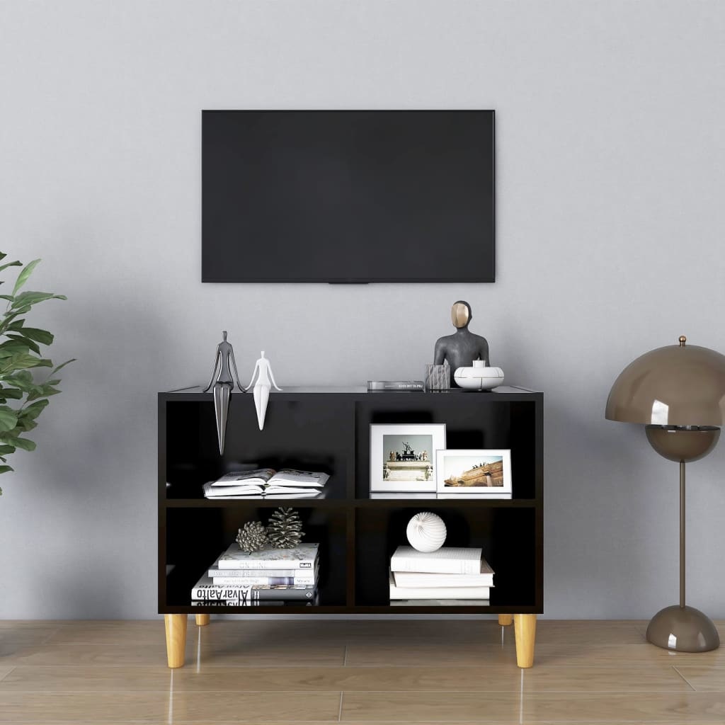 VidaXL Tv-meubel met massief houten poten 69,5x30x50 cm zwart