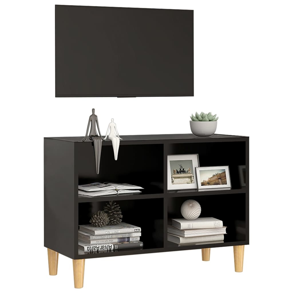 VidaXL Tv-meubel met massief houten poten 69,5x30x50 cm zwart