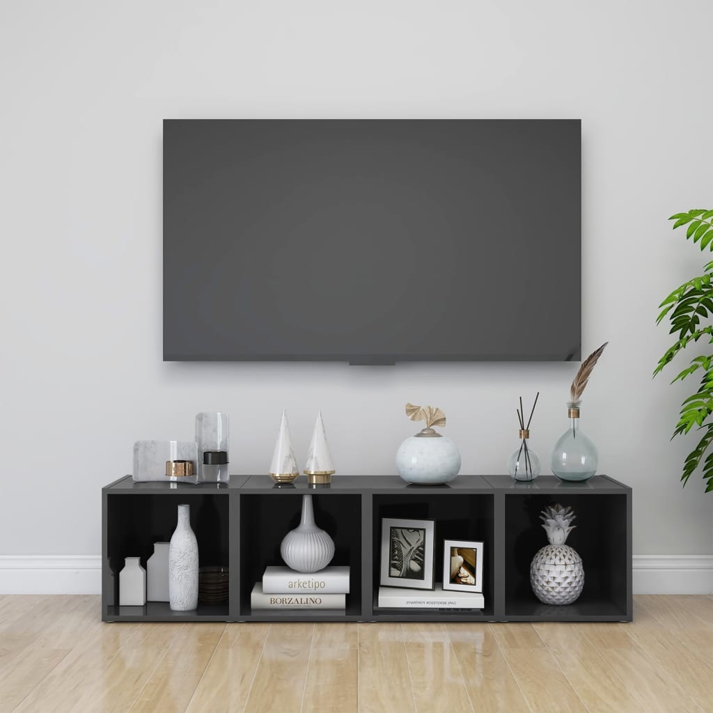 VidaXL Tv-meubelen 4 st 37x35x37 cm spaanplaat hoogglans grijs
