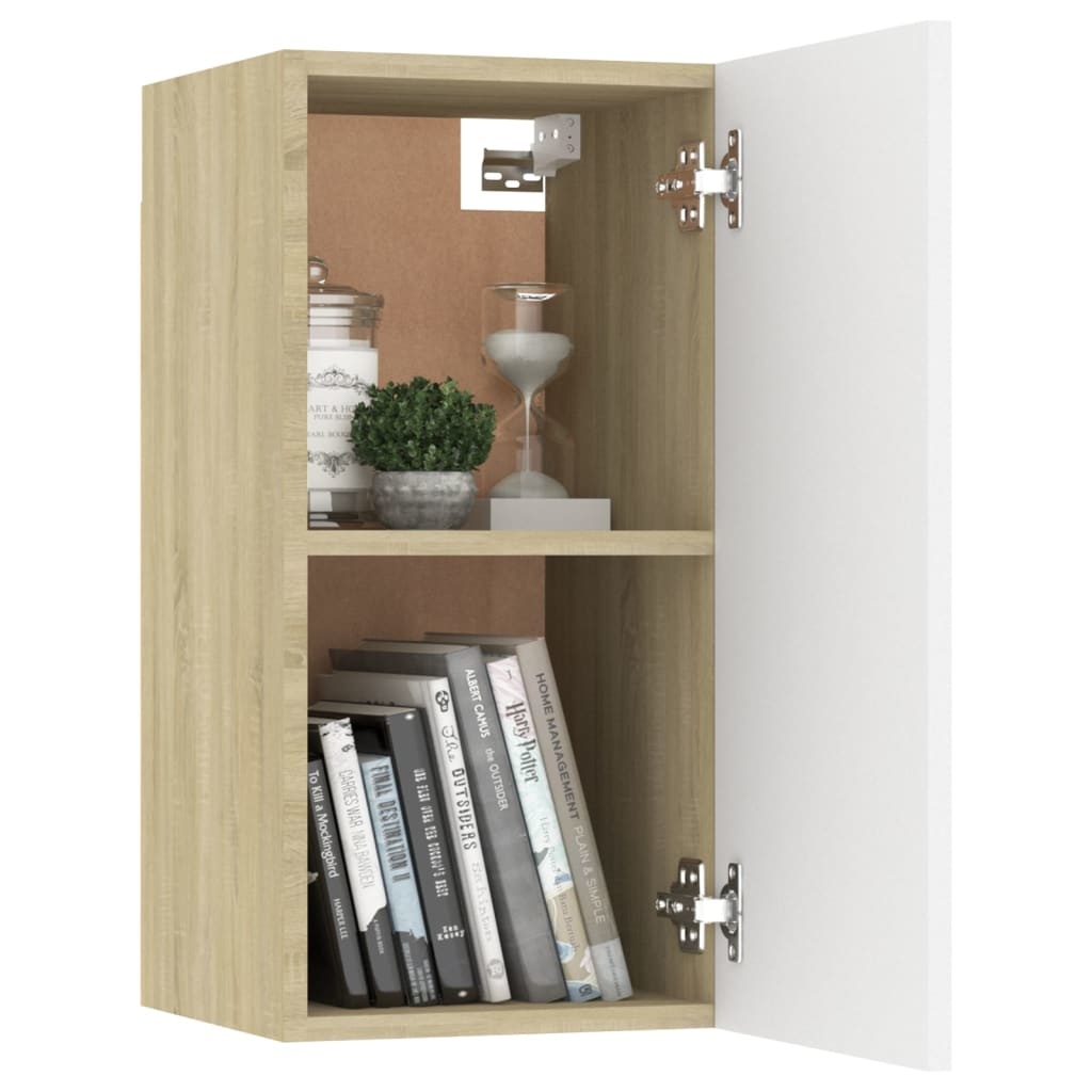 vidaXL Tv-meubel 30,5x30x60 cm spaanplaat wit en sonoma eikenkleurig