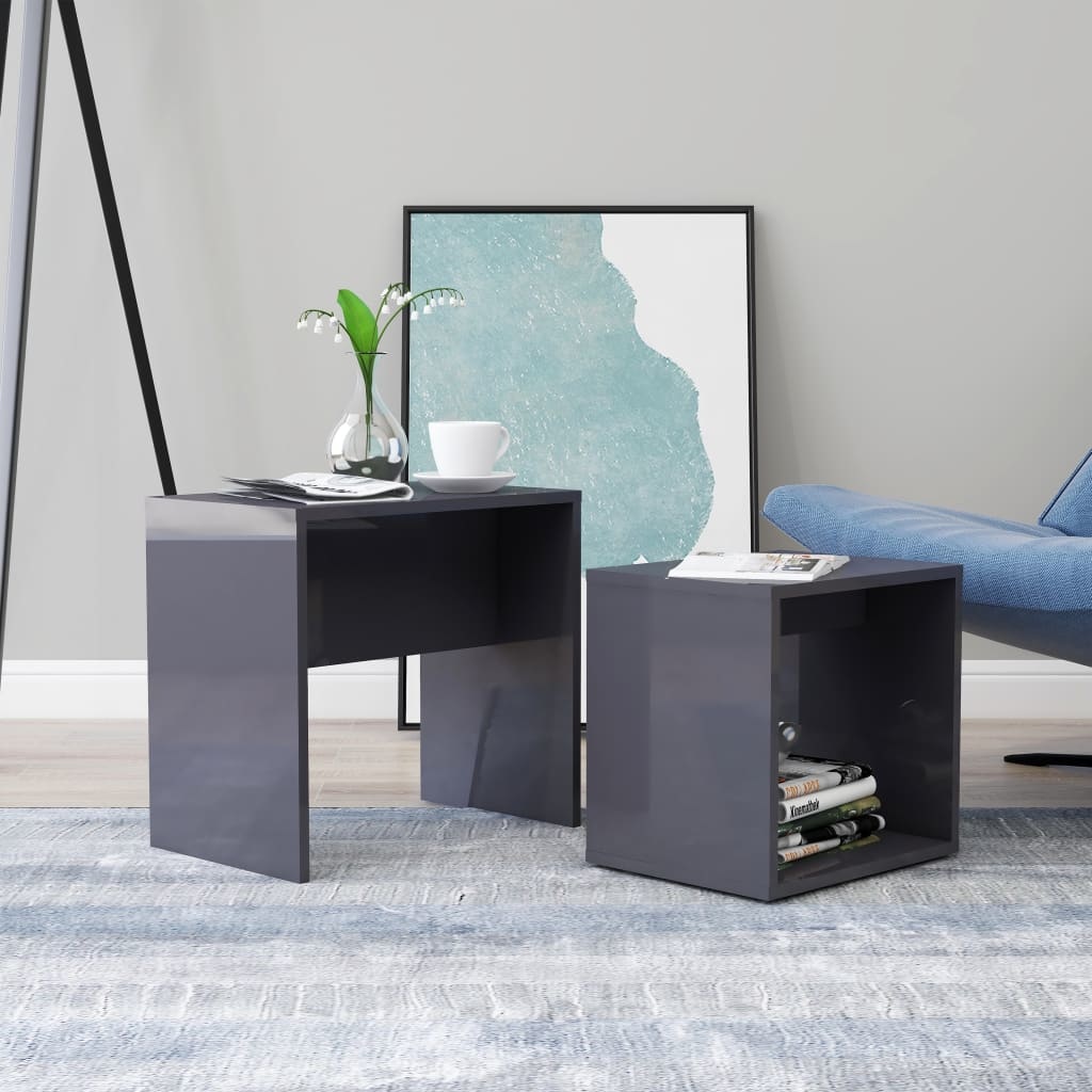 VidaXL Salontafelset 48x30x45 cm spaanplaat hoogglans grijs
