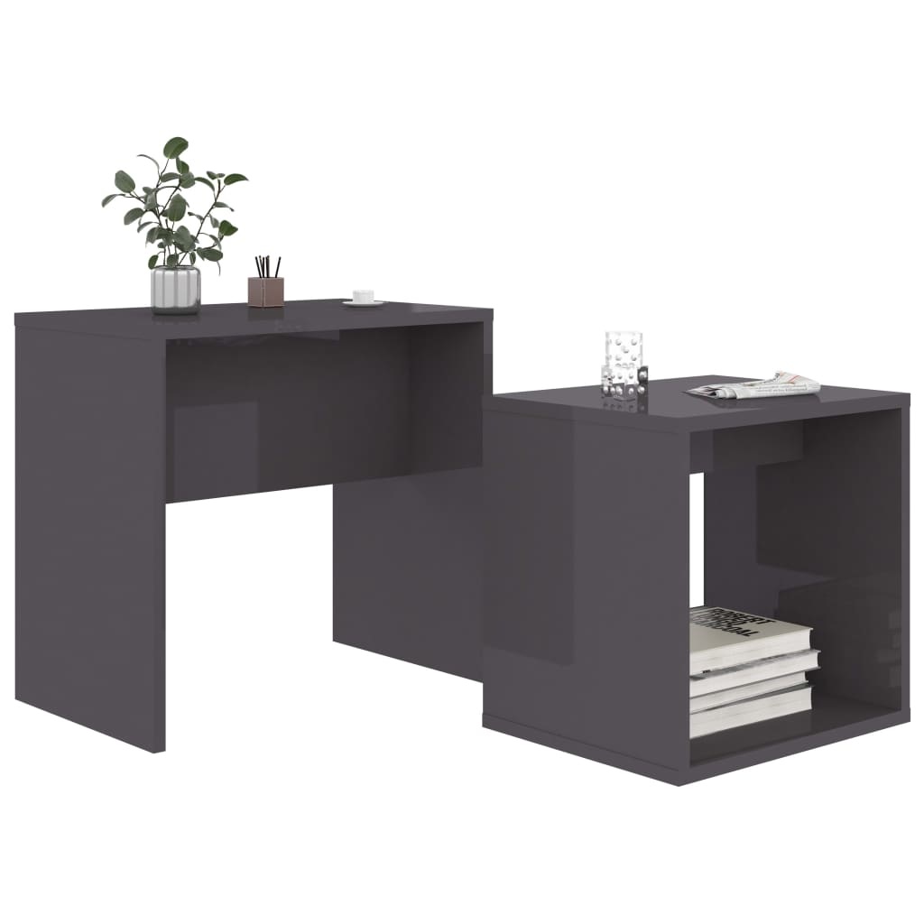 VidaXL Salontafelset 48x30x45 cm spaanplaat hoogglans grijs
