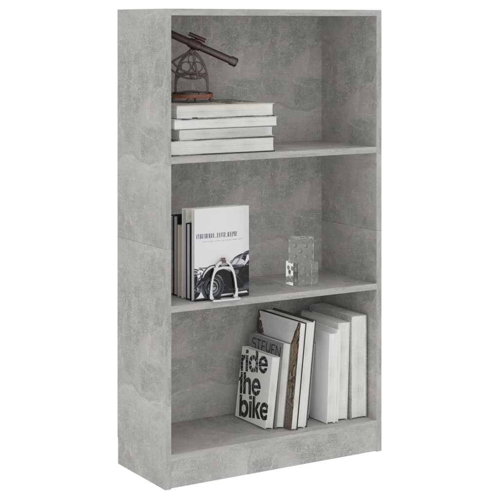 vidaXL Boekenkast met 3 schappen 60x24x108 cm spaanplaat betongrijs