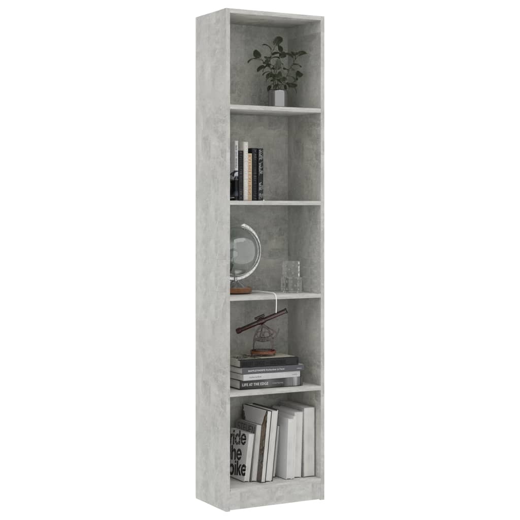 vidaXL Boekenkast met 5 schappen 40x24x175 cm spaanplaat betongrijs