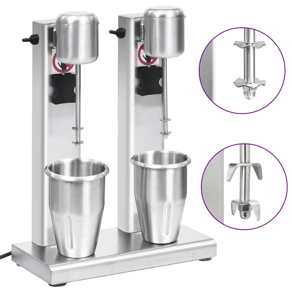 vidaXL Milkshake mixer met dubbele bekers roestvrij staal 2 L