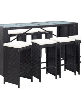VidaXL 9-delige Tuinbarset poly rattan zwart