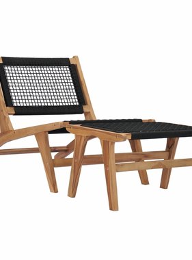 VidaXL Ligbed met voetensteun massief teakhout en touw