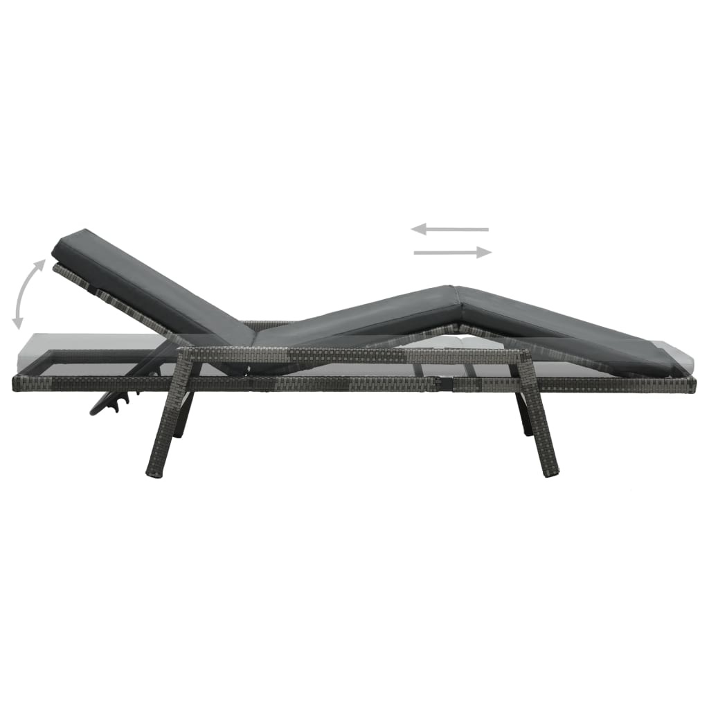 VidaXL Ligbed met kussen poly rattan grijs