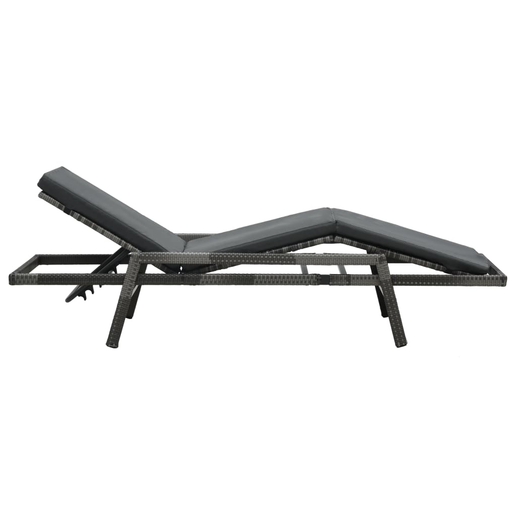 VidaXL Ligbed met kussen poly rattan grijs