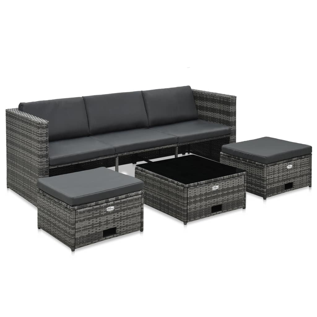 VidaXL 4-delige Loungeset met kussens poly rattan grijs