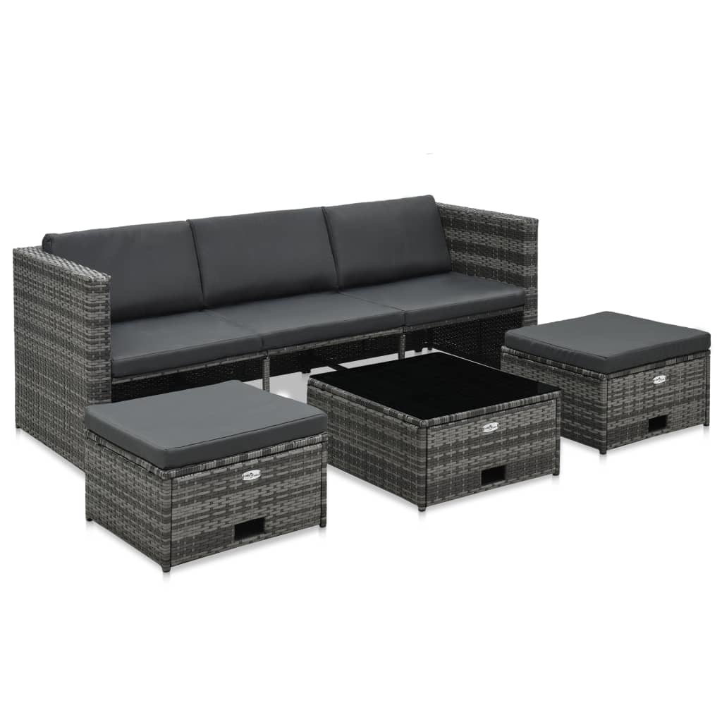 vidaXL 4-delige Loungeset met kussens poly rattan grijs