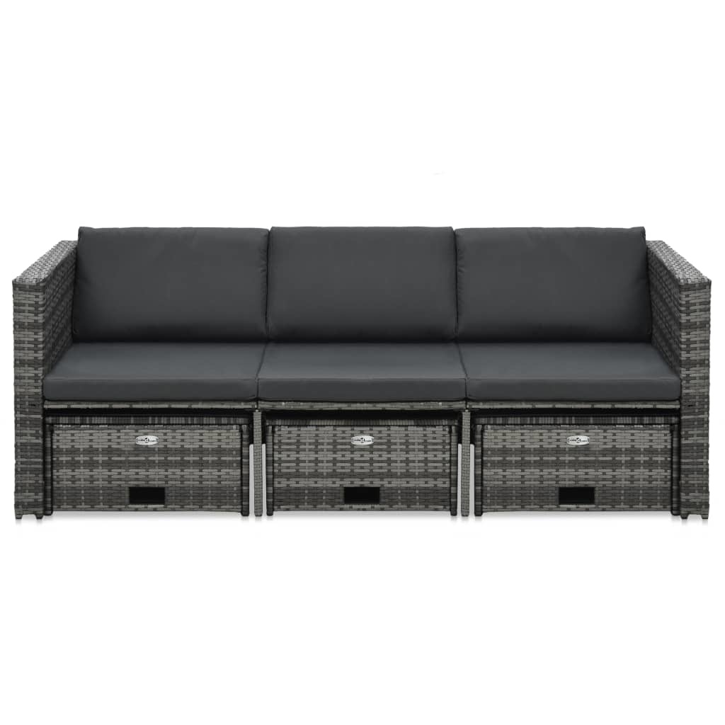 vidaXL 4-delige Loungeset met kussens poly rattan grijs