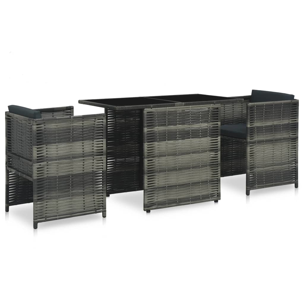 VidaXL 3-delige Bistroset met kussens poly rattan grijs