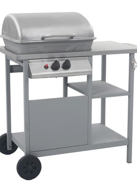 vidaXL Gasbarbecue met 3-laags zijtafel zwart en zilverkleurig