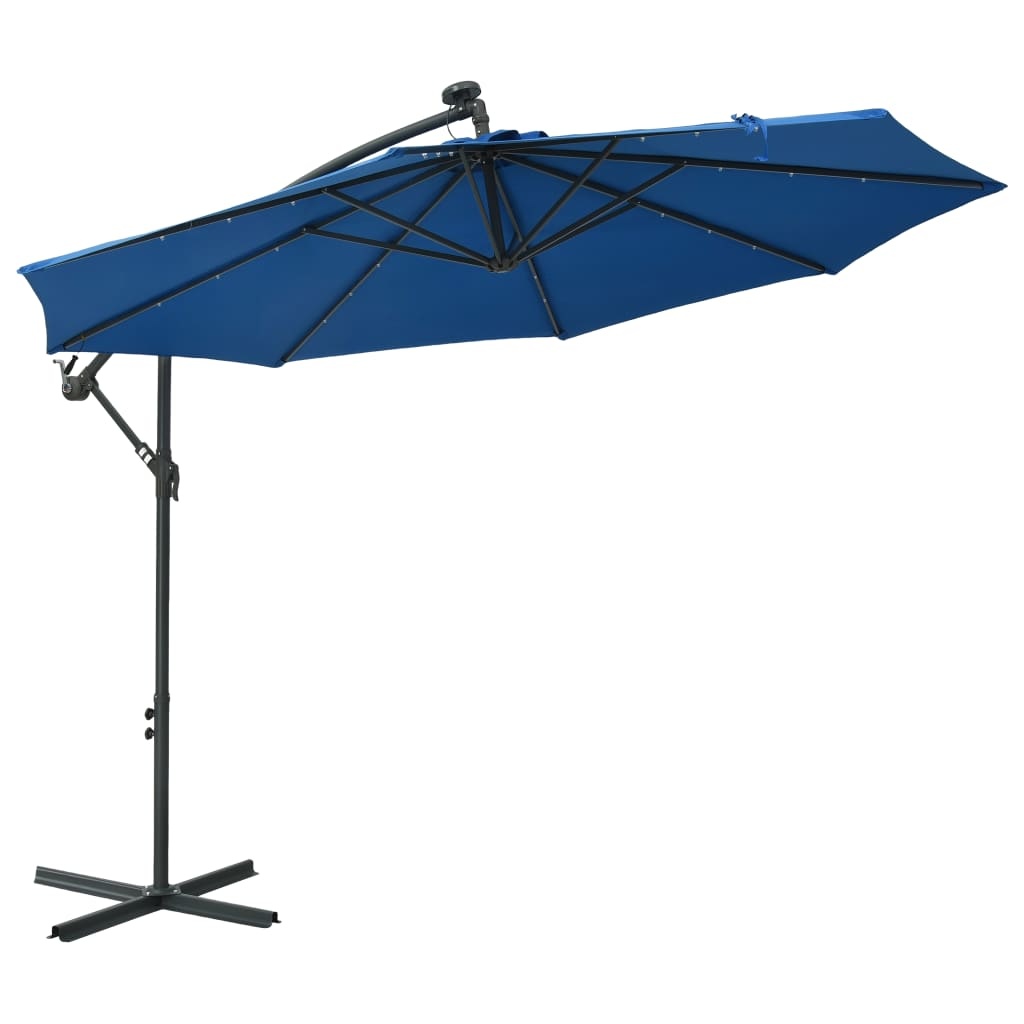 vidaXL Zweefparasol met LED-verlichting en stalen paal 300 cm blauw